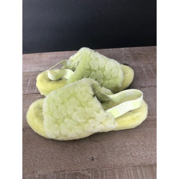 UGG Fluff Yeah Women's neon lime slide sandal logo strap size 11 - Picture 7 of 9